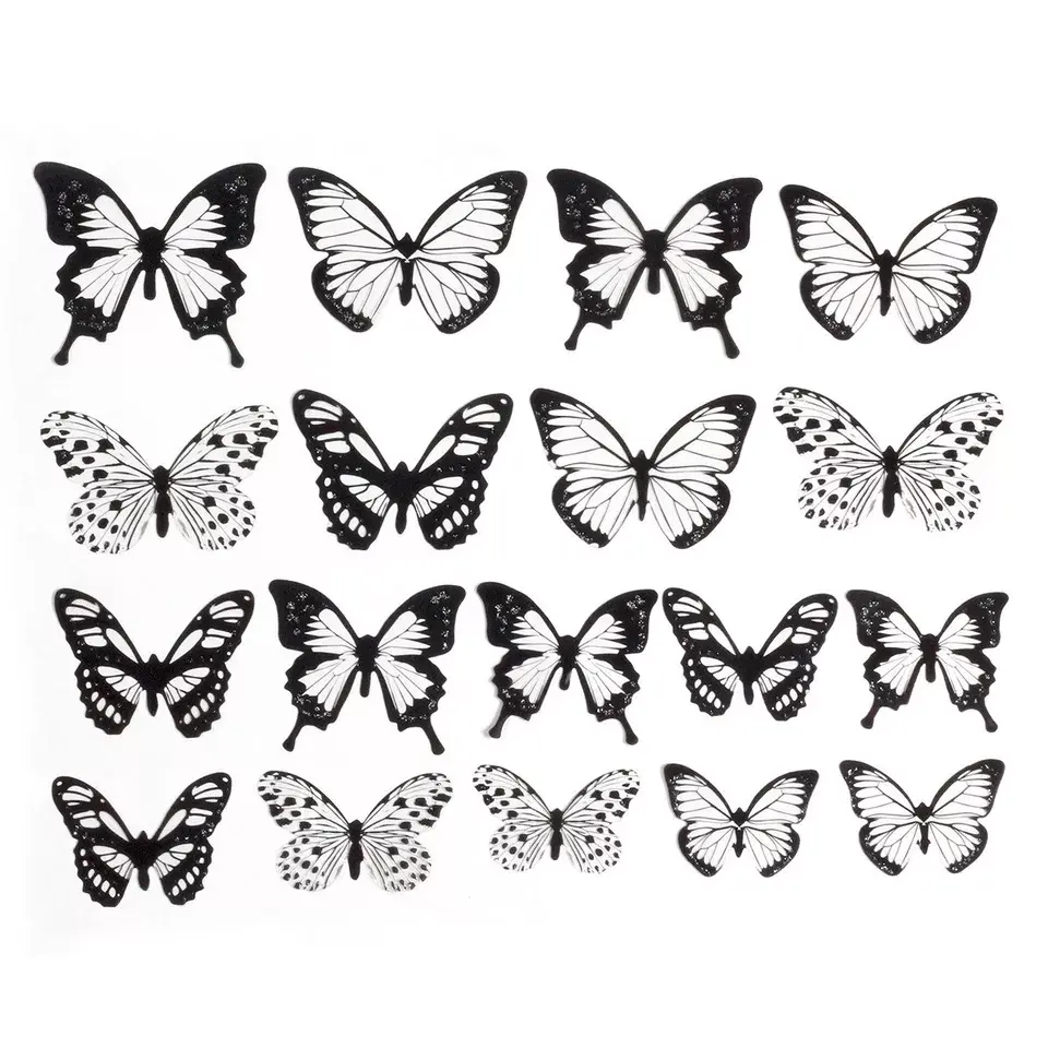 18 x Black & White Butterfly Wall Stickers Home Décor Room Decoration Sticker