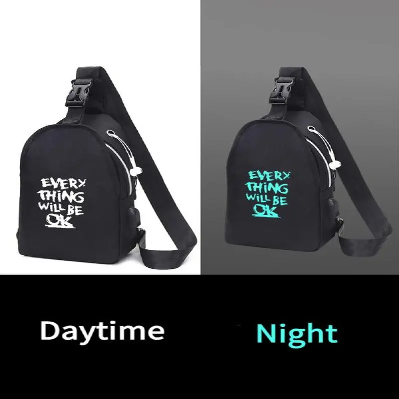 Unisexe Simple Style Cartoon Pattern Zip-up Belted Sling Bag with USB & Earphone Port, Casual Sportive Sling Bag, Fashionable Crossbody Chest Bag For Daily Use 6
