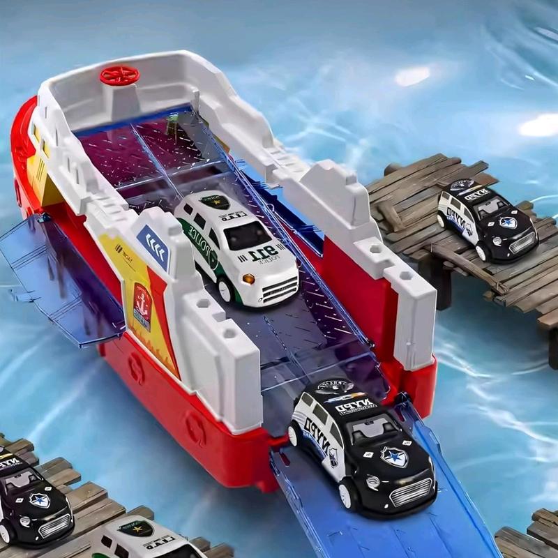 Coast Guard Ship Toy, 1:16 Scale Transport Boat With 3 Super Car, Fire ship model with light and sound, cabin can be opened, Birthday Gift for 3 4 5 6 Year Old Kids 6