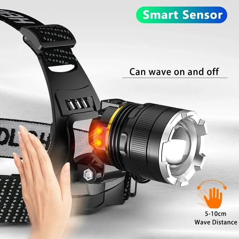 Super Bright Waterproof Head Torch Headlight LED USB Rechargeable Headlamp-UK 4
