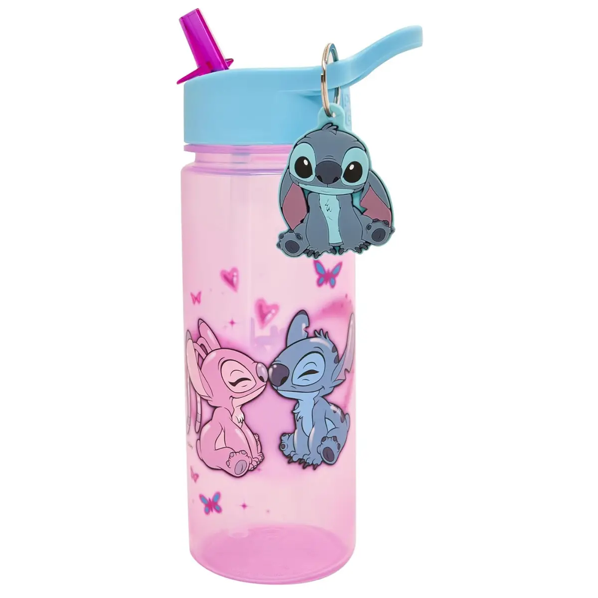 Stitch and Angel 500ml Kids Water Bottles with Straw by Polar Gear - Lilo And Stitch Gifts For Girls - Back to School Supplies Girls Water Bottle - Stitch Water Bottle with Stitch Keyring Charm Drinkware Tumbler Mug Cup