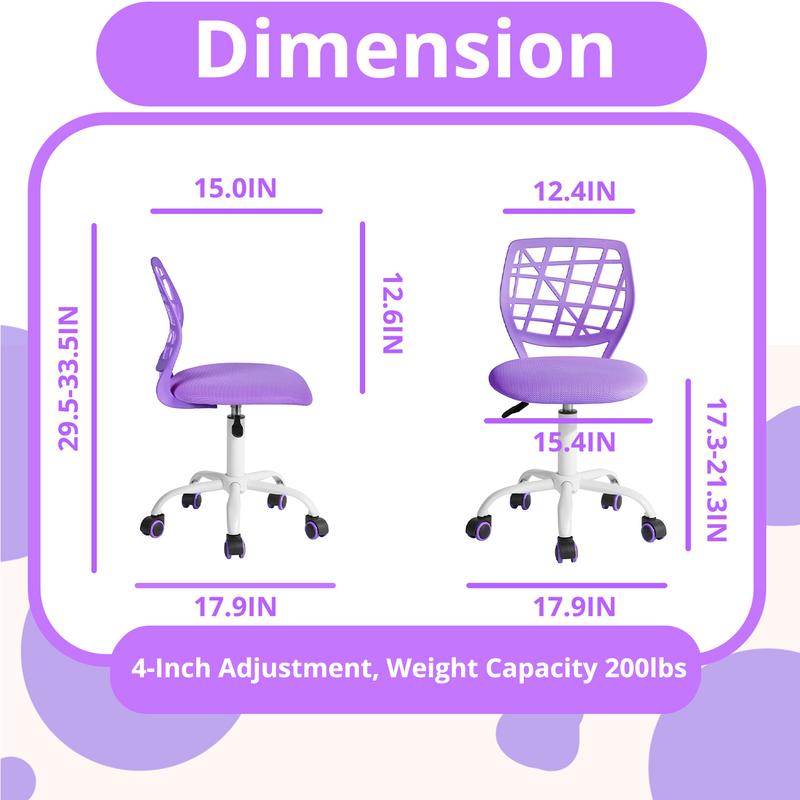 FurnitureR Colorful Desk Chair Fabric Seat Ergonomic Swivel Office Chair without Armrest Adjustable Height Task Chair Home Office for Kids Teens ergonomic chair new  chair ergonomic  chair 3