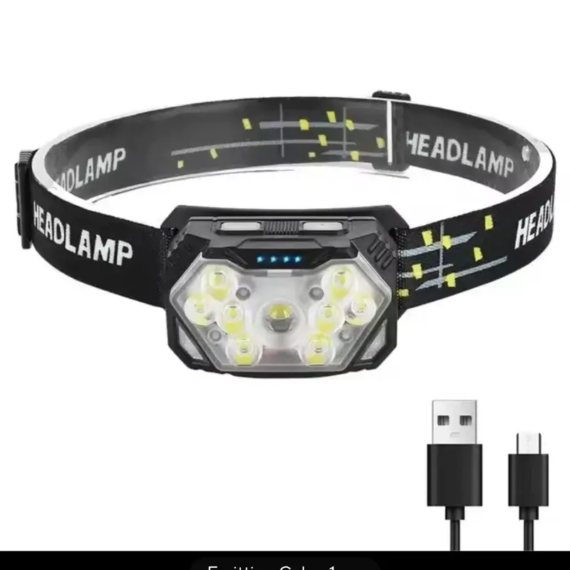 USB Rechargeable Motion Sensor Headlight 9 LED Strong Light Portable Headlamp for Fishing, Camping, and Outdoor Work
