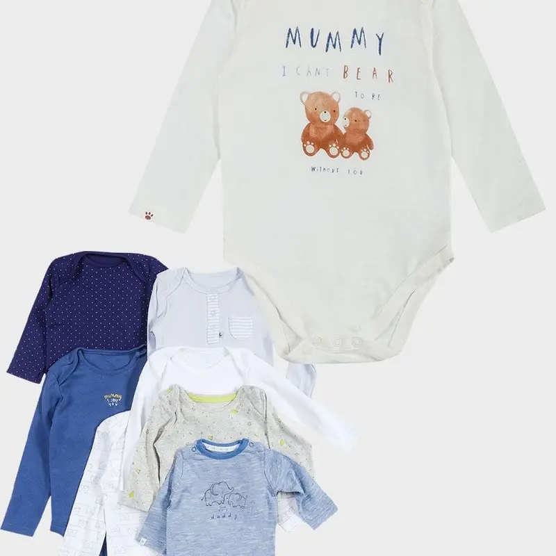 Baby Boy 5 Pieces Quarter Sleeve Body Suit in Lovely Colours and Assorted Designs - Perfect for Your Little Prince cute 0
