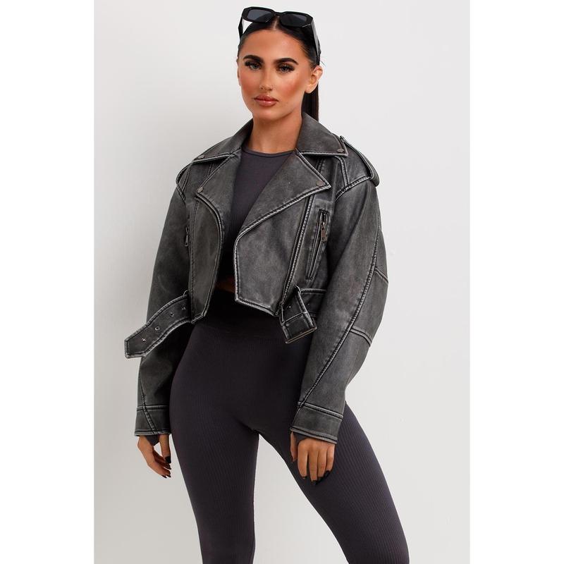 Faux Leather Jacket Grey 6