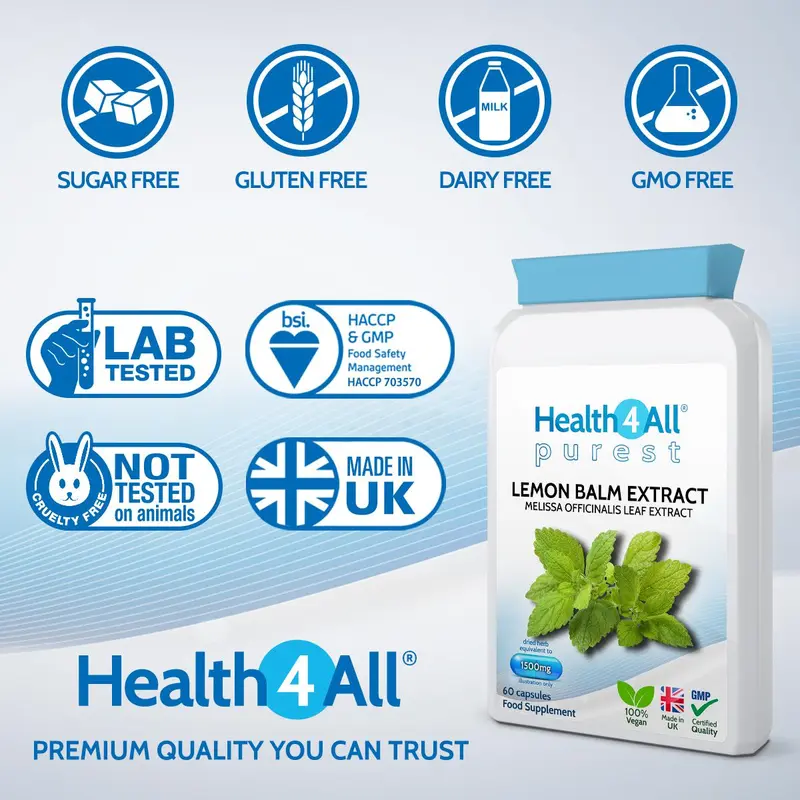 Health4All Lemon Balm Extract 1500mg Capsules - Natural Sleep Support Supplement 1