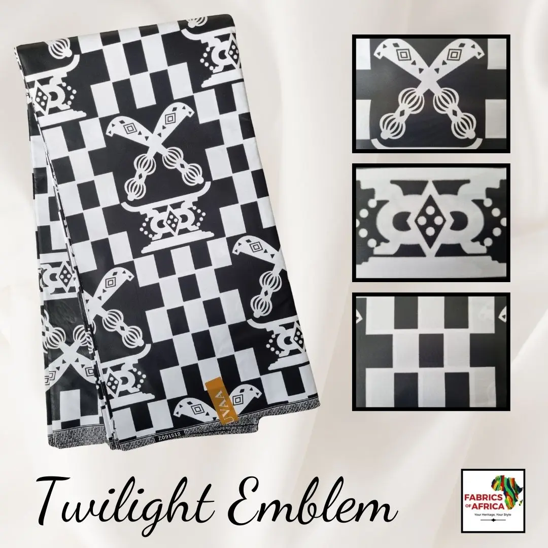 African Ankara Wax Print Fabric Black & White 6 Yards Polycotton - Twilight Emblem
