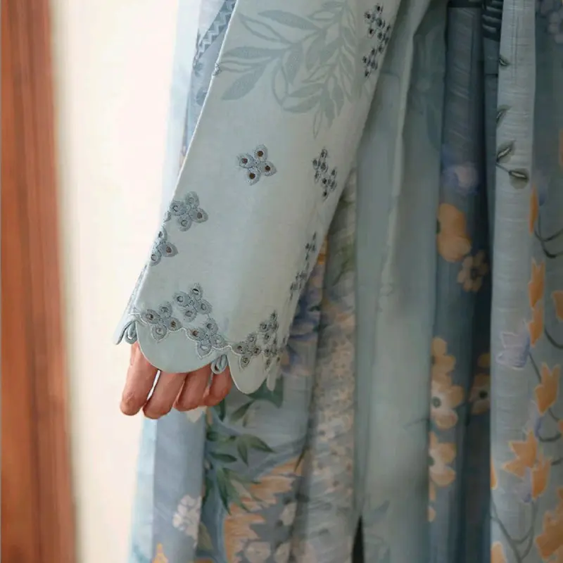 WomenRepublic Calendula Dress in Stone Blue with Self Jacquard and Monar Silk Dupatta Embroidered Casual Printed Summer 100% ORIGINAL 1