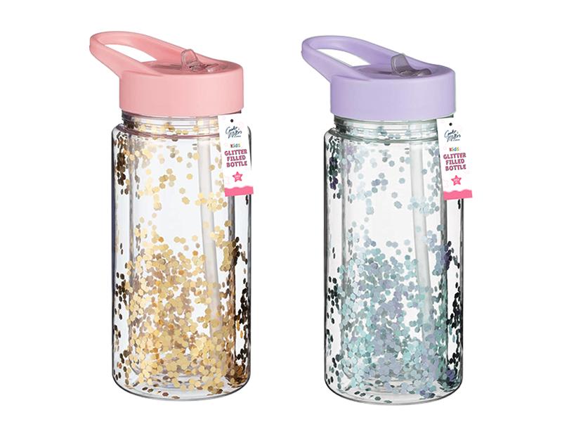 Girls & Boys Glitter Filled  260ML with Purple and Pink Lid  Water Bottles Portable Drinkware Tumbler Cup Mug 1
