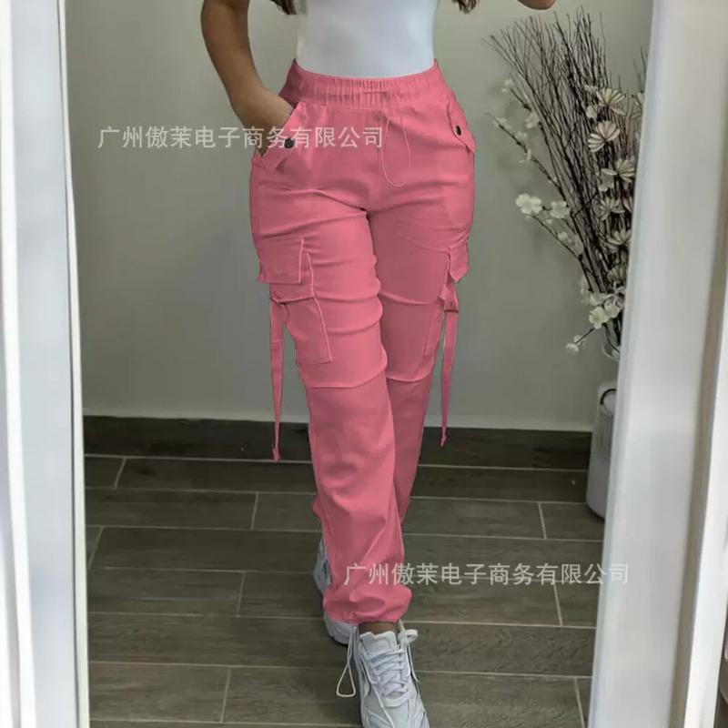 New Arrivals Temperament Design Sense Spring Summer Women's Clothing Solid Color Casual Elastic Waist Overalls 3