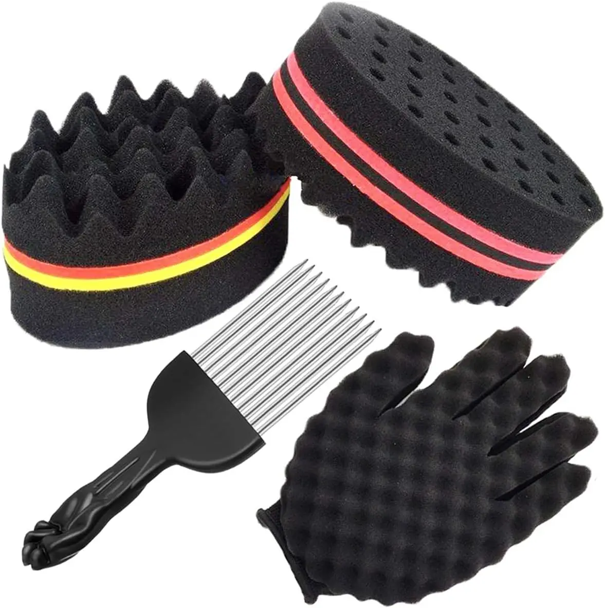 Hair Sponge Brush,Big and Small Holes Hair Sponge Brushes,Hair Sponge,Afro Coils Hair Curls Brushes, Double Side Oval Magic Twist Coils Wave Hair Sponge for Home and Barber Comb Haircare Durable Heatless