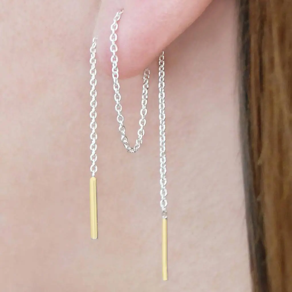 Two Tone Chain Threader Earrings in Silver and Gold