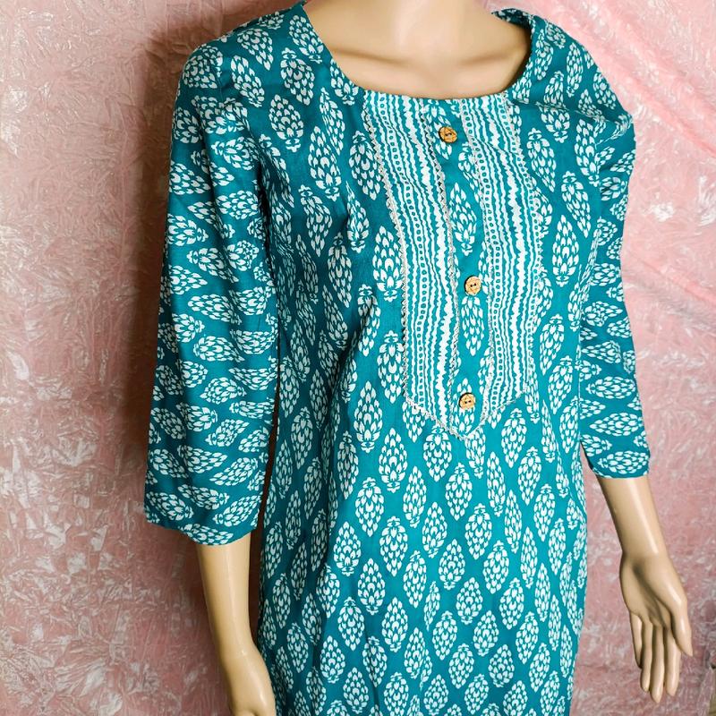 Women's Print Blue Teal Kameez and Trousers Suit Set - 2 Piece - traditional wear, Womenswear, asian suit, casual wear,Floral, Pakistani, indian 2