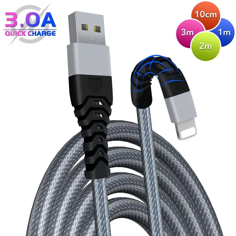 iPhone Charger Cable Heavy Duty Braided Long USB Fast Charger Cable Lead For iPhone 14 13 12 11 X 7 8 Charging Sync Connector Devices Smartphone Electronic charging cable lighning cable superfast cable iphone  x 2