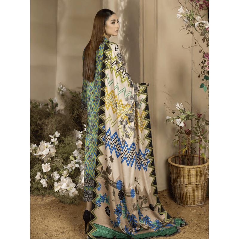 |JH-310| - Embrace Timeless Sophistication Blue & Green Digital Printed Khaddar Collection From Zavena By Johra Comfort Dress Casual Formal 1