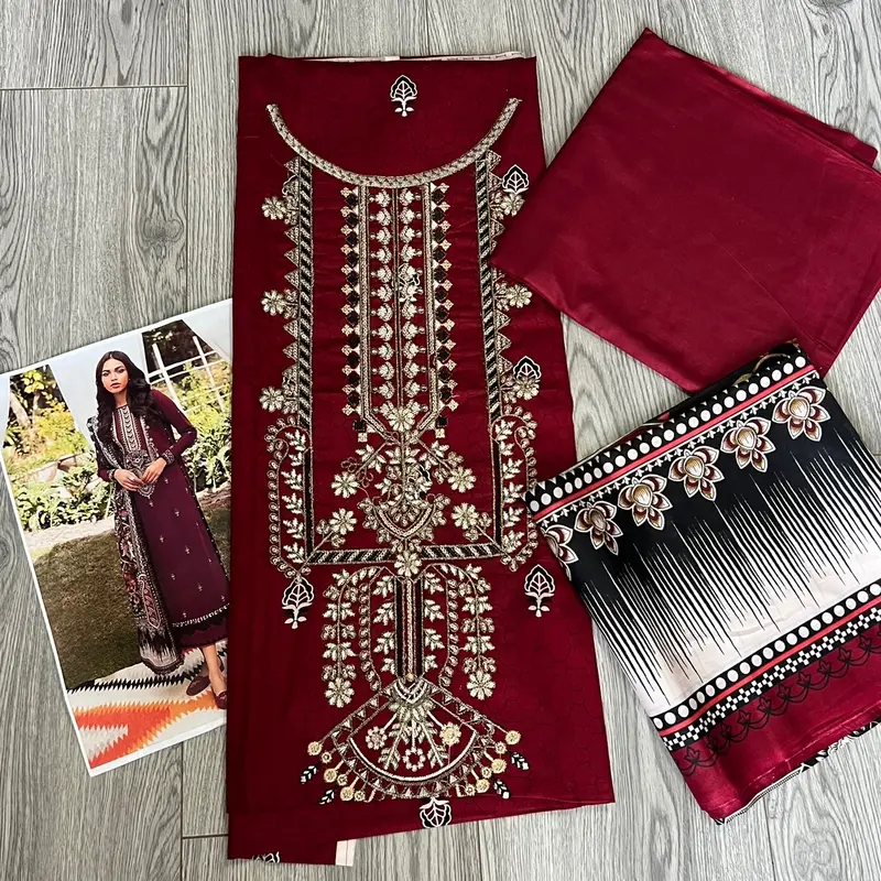 Embroidered lawn 3 piece. Lawn dupatta. Unstitched. Pakistani/Indian summer outfit. Casual. 5