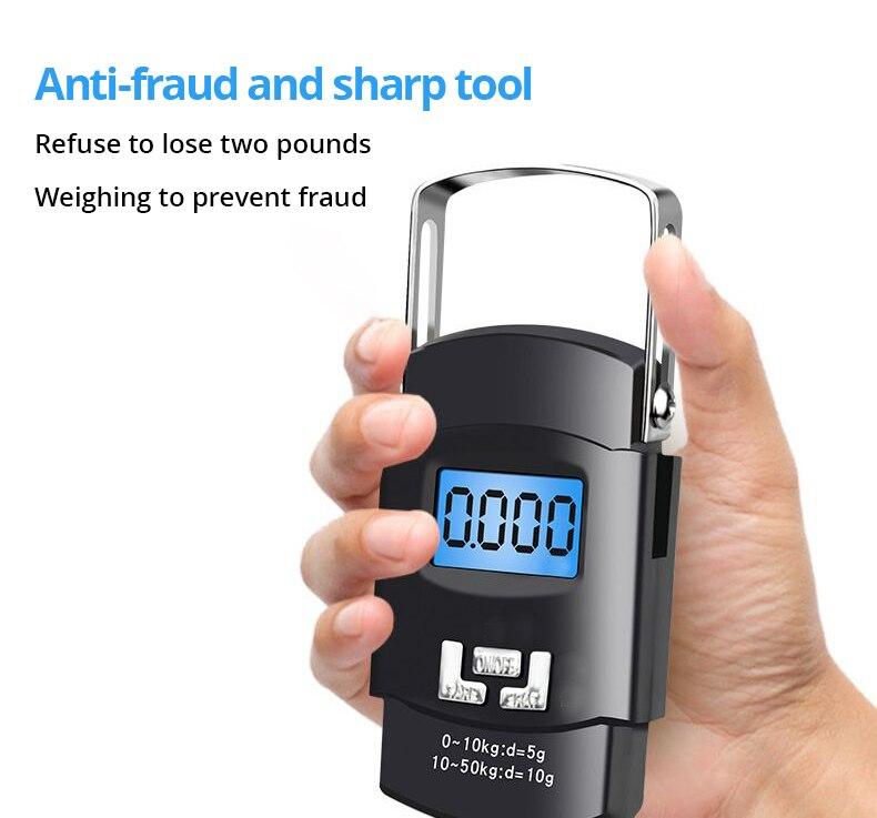 Product Introduction of 1pc Black 50kg Portable Electronic Portable Luggage Scale LCD Digital Display Screen Express Delivery Scale Hook Mini Scale 17