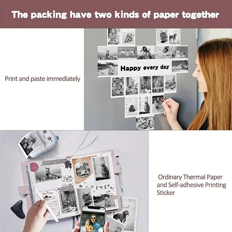 Portable Printer, Mini Pocket Wireless BT Thermal Printers for Smartphone, BT Inkless Printing Gift for Label Receipt Photo Notes Study Home Office 3