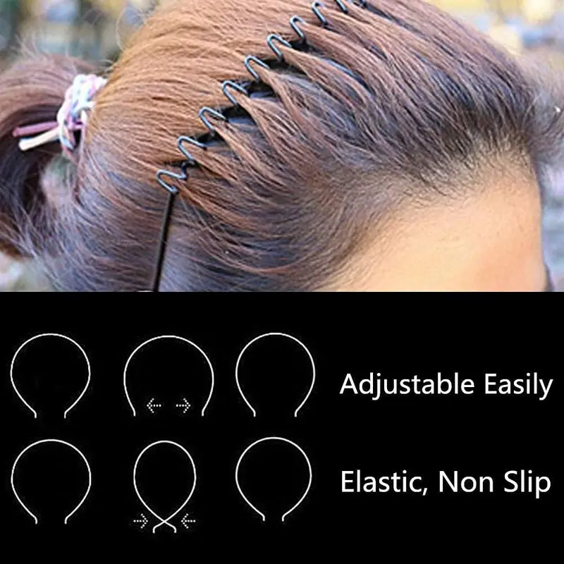 Elastic Wavy Spring Wave Hair Hoop, Multi-Style Black Non-slip Metal,Unisex Sport Fashion Hair Band Accessories for Women and Men(6 Pieces) 2