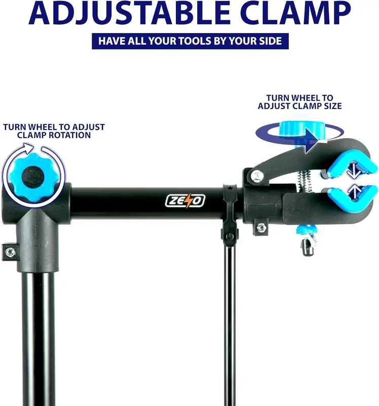 ZENO Bike Stand | Bike Repair Stand | Heavy Duty Folding Bicycle Workshop Stand | Height Adjustable Bike Rack | Mountain Bike Work Tool with a Front Wheel Stabilizer | 193CM | Black 5