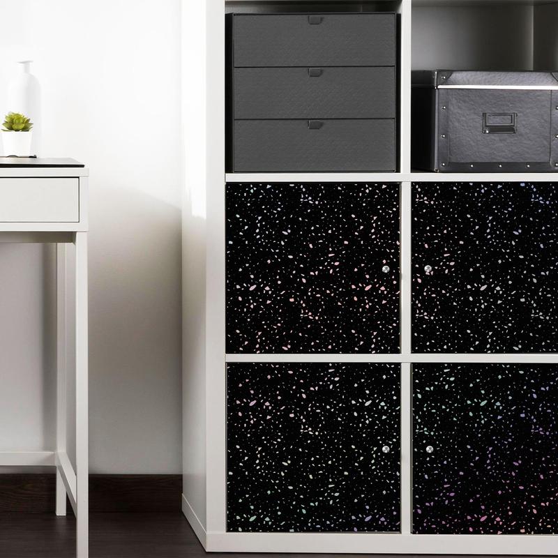 WALPLUS Tile Stickers Metallic Peel and Stick Backsplash Kitchen Backsplash Tiles Self Adhesive Water Resistance Heat Resistance Terrazzo Holographic Glitter Black Wall Tile Sticker Set 24pcs 2.3 Inch 2