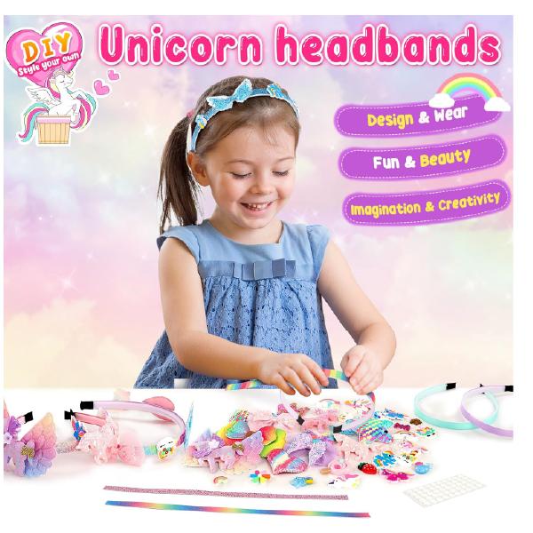 Unicorn Headband Making Kit for Girls Age 3+, Creative Craft Kits for Kids, DIY Fun Hairbands & Hair Accessories Toys Set - Birthday Presents & Gifts for Girls Age 3 4 5 6 7 8 Years Old 4