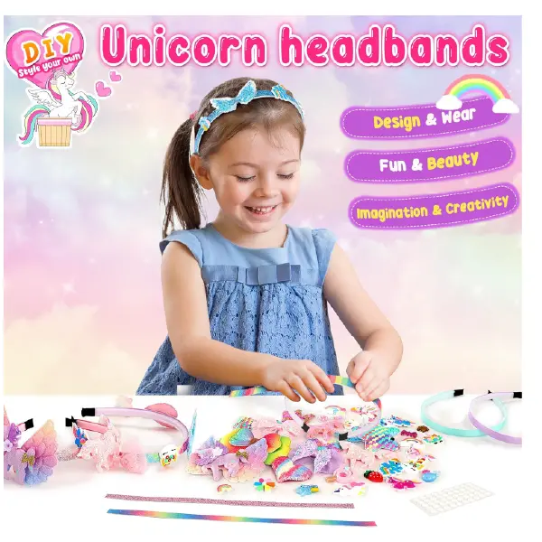 Unicorn Headband Making Kit for Girls Age 3+, Creative Craft Kits for Kids, DIY Fun Hairbands & Hair Accessories Toys Set - Birthday Presents & Gifts for Girls Age 3 4 5 6 7 8 Years Old 4