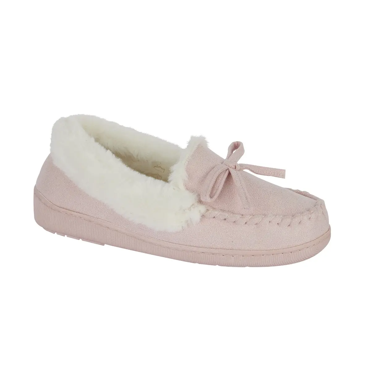 MAIA - Women’s Sparkle Fur Moccasin Slippers with Bow Trim