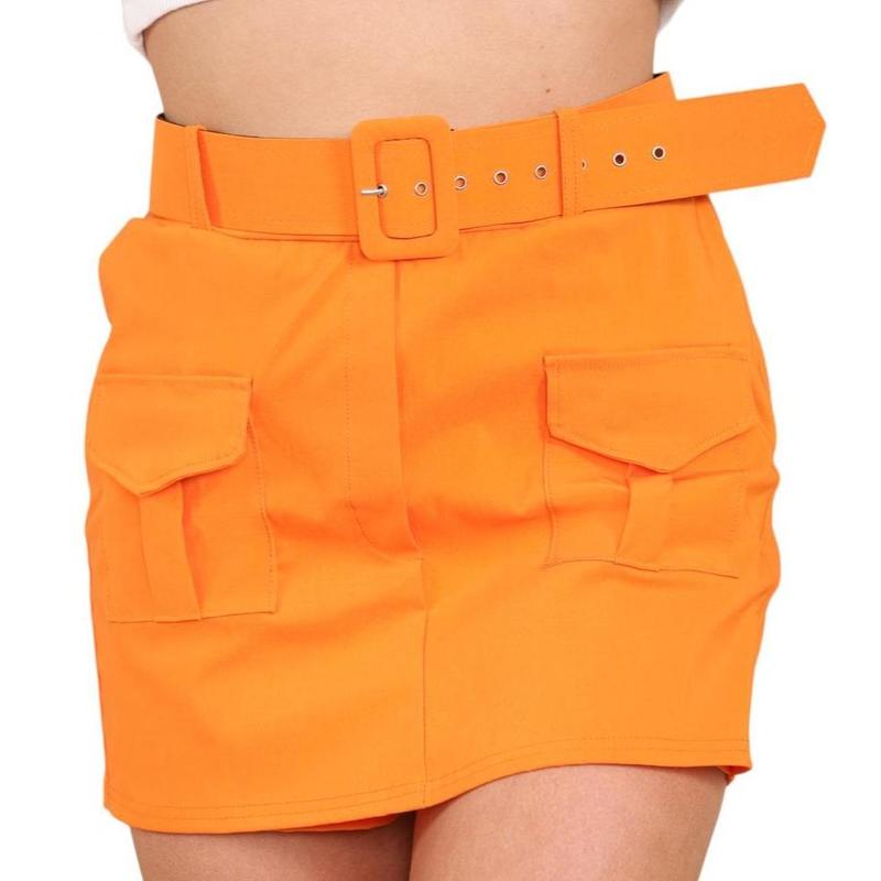 Women's High Waist Stretchy Cargo Combat Belted Pocket Skort Basic Casual 5