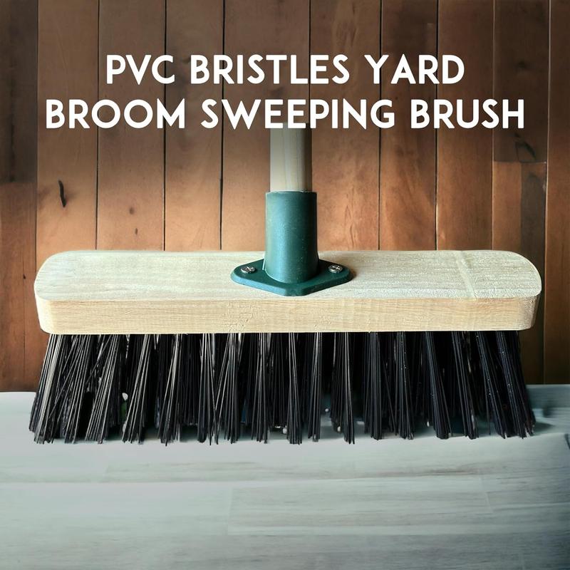 12” Broom Outdoor Yard Broom Sweeping Brush Strong PVC Bristles with Wooden Handle Garden Brooms for Cleaning Patio Yards Driveways Warehouse and Garage Bamboo Kitchen Lightweight Comfortable 4