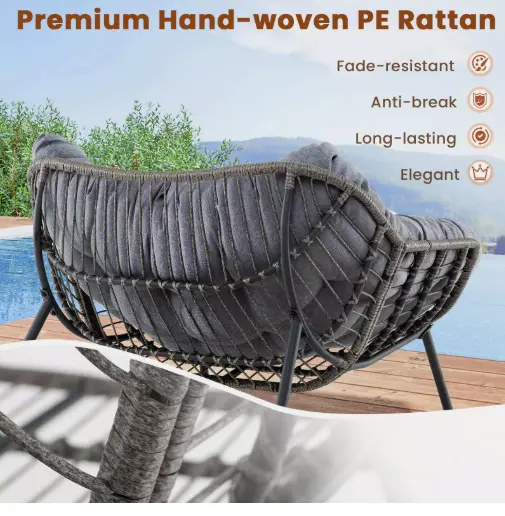 Rocking Egg Chair Oversized Indoor-Outdoor - Comfortable PE Wicker Patio Lounge Chair in Grey 6