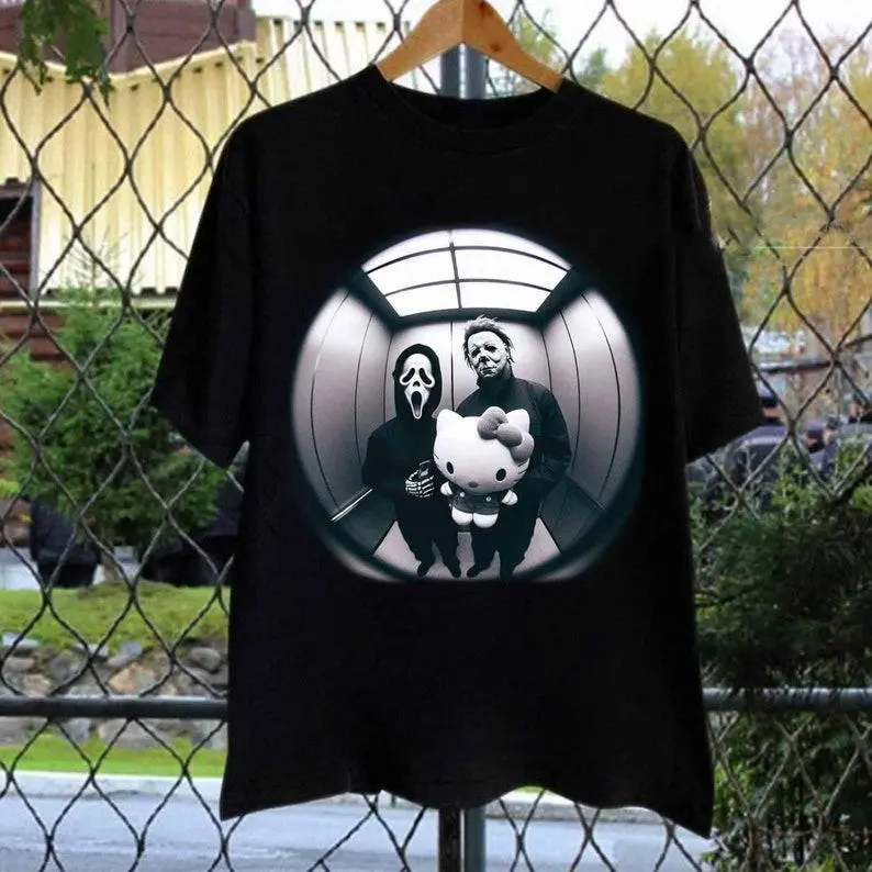 Halloween Michael Myers and Ghost Face Hello Kitty Shirt, Halloween Horror Movie Fan, Horror Character Shirt, Halloween Funny Movie Shirt