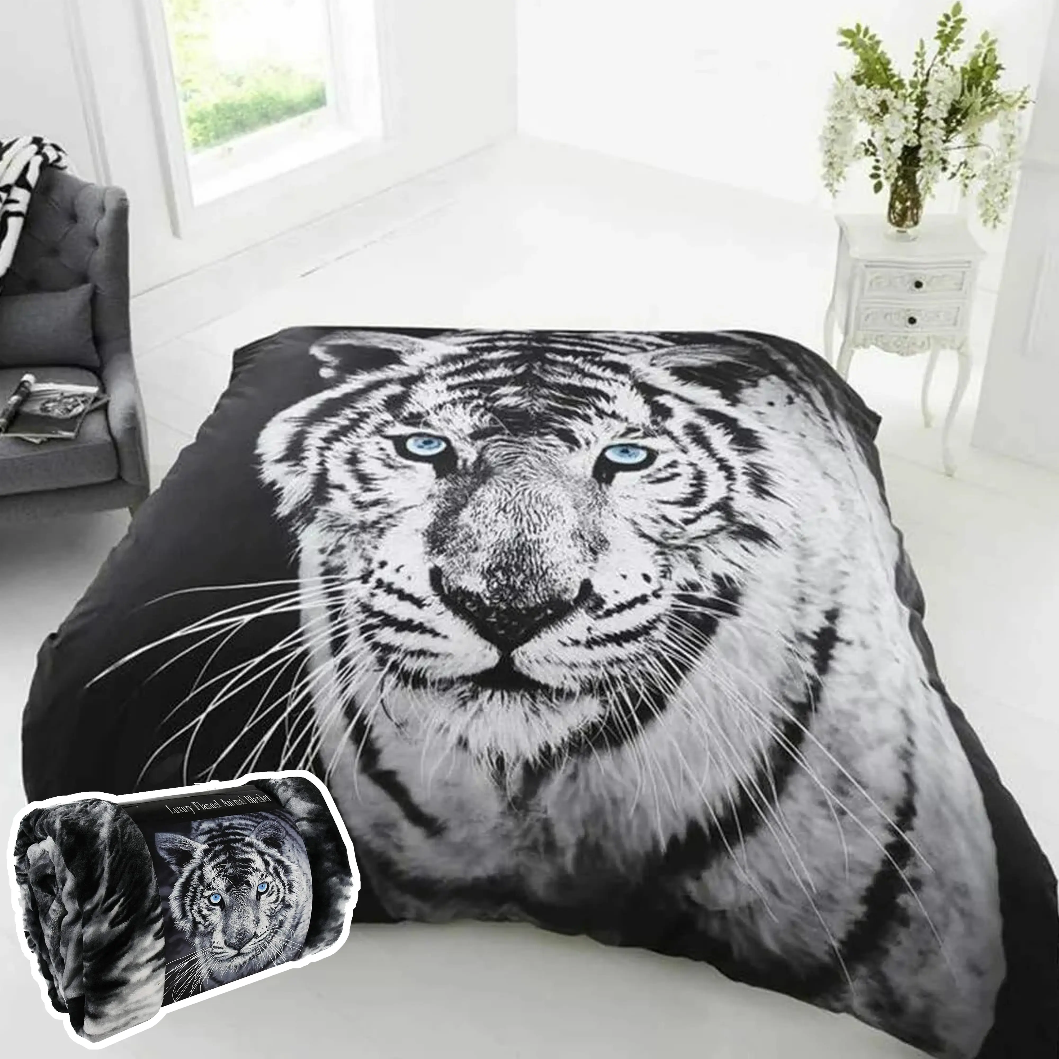 3D Animal Print Effect Mink Faux Fur Throw Fleece Blanket Soft Warm Bed UK Seller