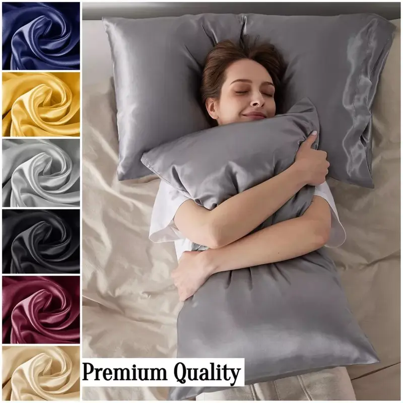2 Pack Satin Silk Pillowcase For Hair & Skin Pillow Cases Cover Bedding Pair UK 5