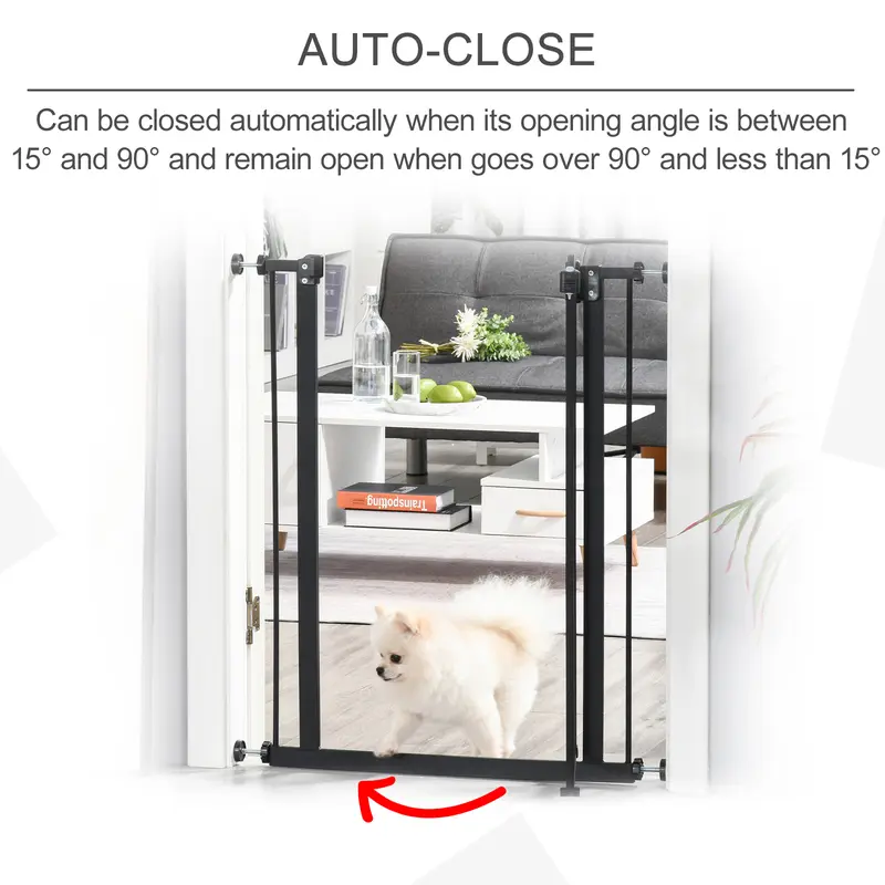 PawHut Pressure Fit Dog Stair Gate No Drilling Safety Gate Auto Close for Doorways, Hallways, Adjustable, Black 3