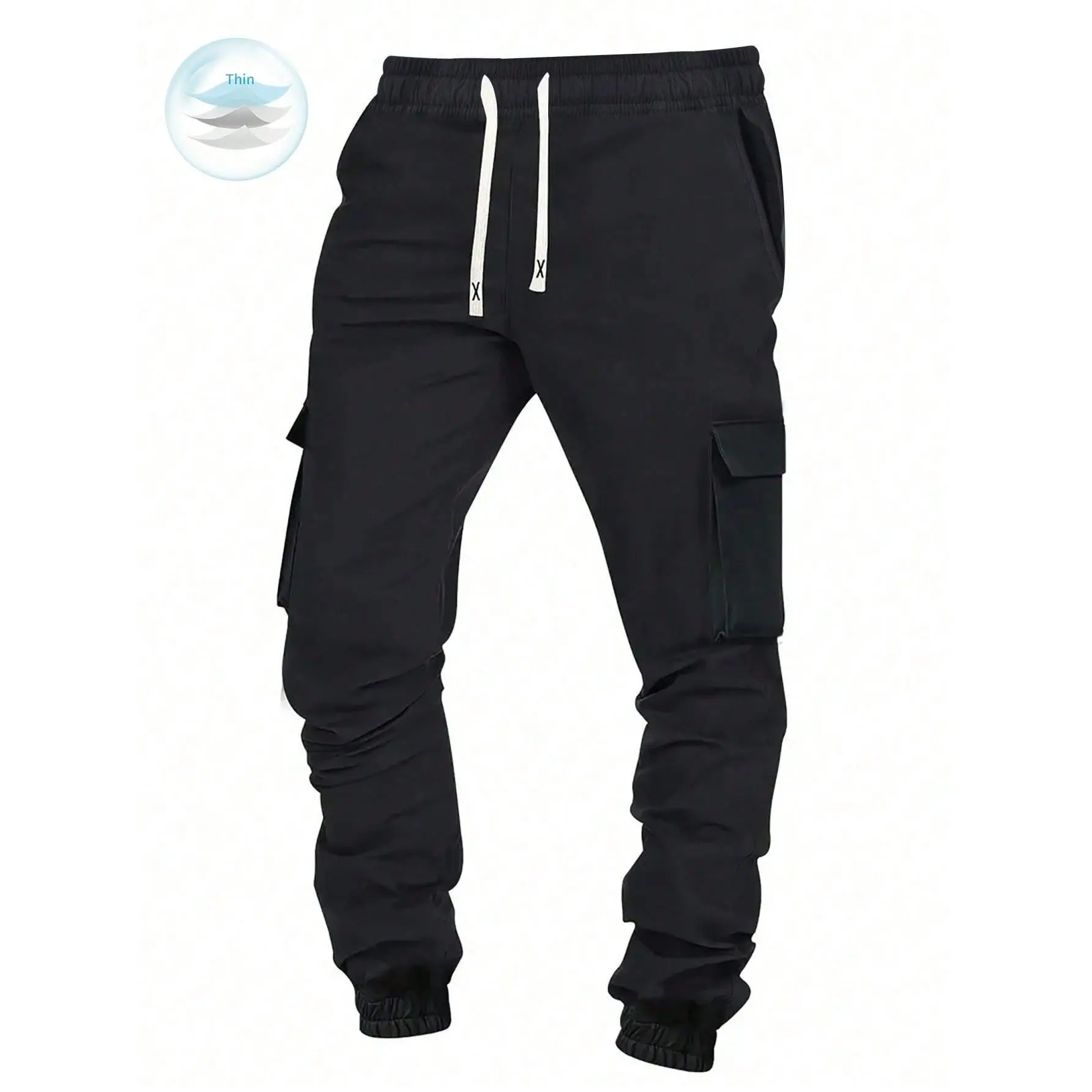 Tween Boy Spring/Summer Season Casual And Fashionable Drawstring Cargo Pants, Suitable For Commute And Return To School Season, Unlined