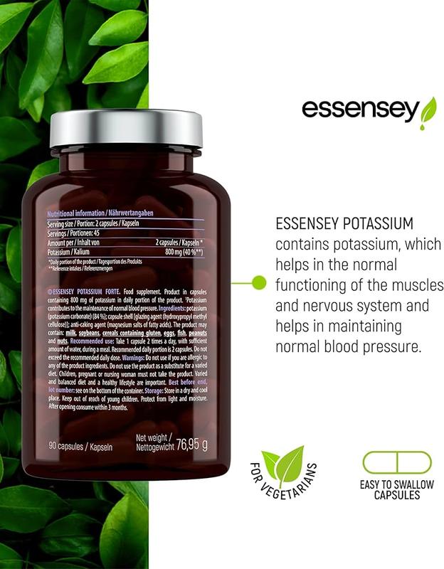 Essensey Potassium Forte - 800 mg for Healthy Blood Pressure Support, 90 Capsules 1