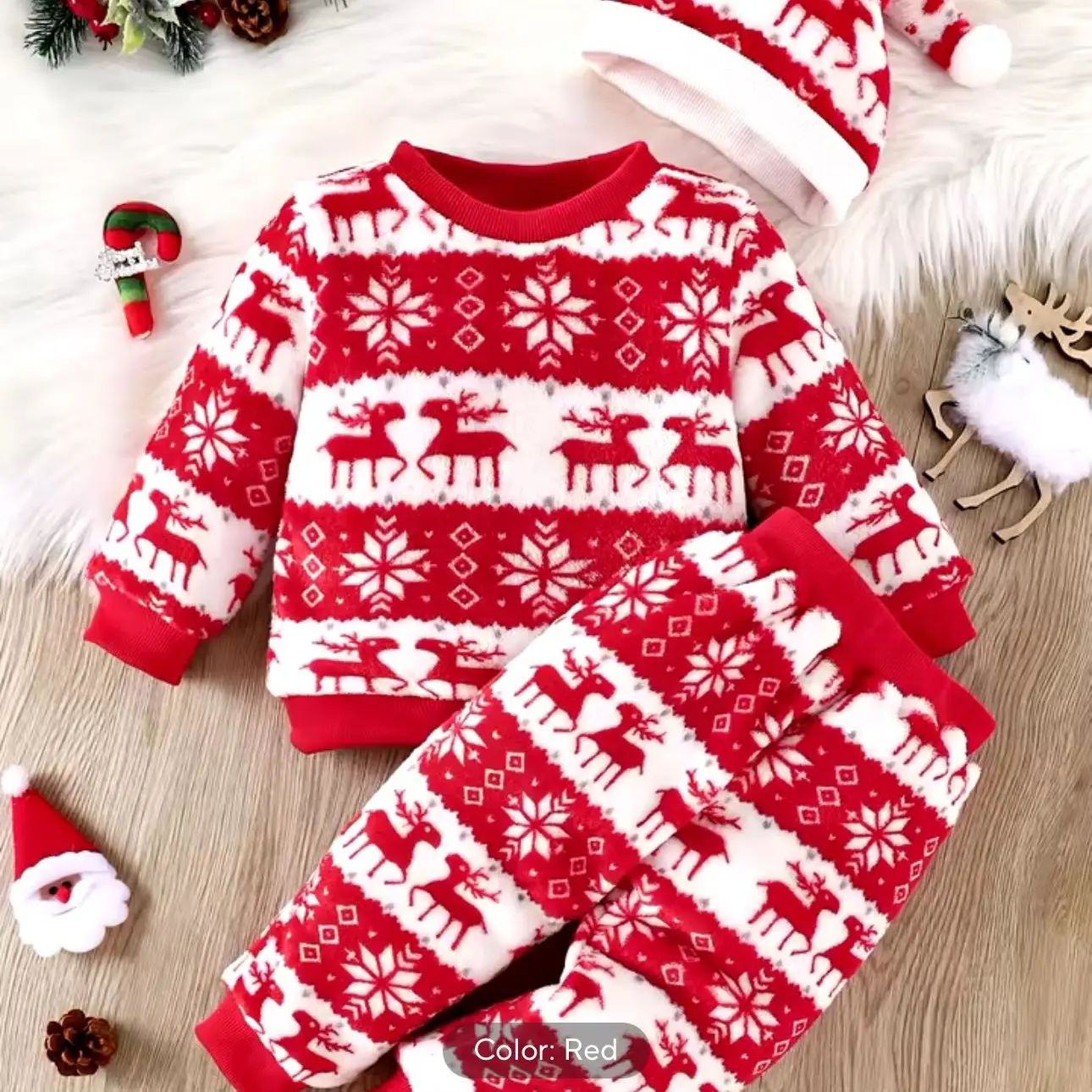Christmas Print 3 Pcs Sleepwear, Warm Soft Comfortable Pajamas for kids, Best Christmas Gift