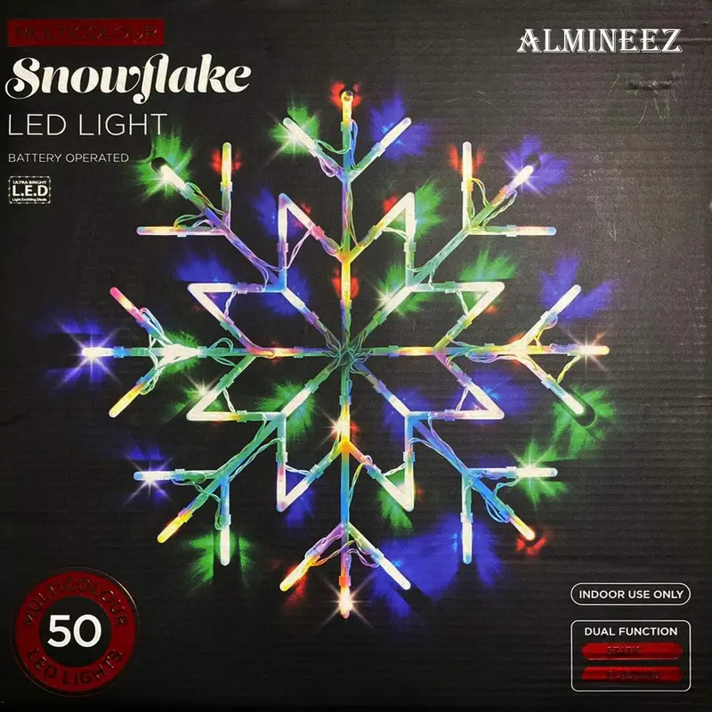 Almineez Christmas 50 LED Snowflake Light Flashing Silhouette Home Window Xmas Festive Decoration Flashing Lights - New Year Light Up Party (Multi Coloured) 3