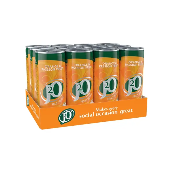 J2O Orange and Passionfruit Fruit Juice, 250ml Cans (Pack of 12) - Vegan and Vegetarian Friendly - Yogurt, Dairy