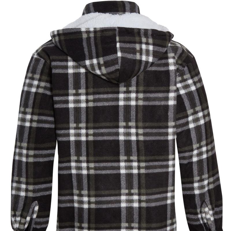 UNISEX Fleece Sherpa Fur Lined Lumberjack Detachable Hood Check Quilted Thermal Shirt Flannel Long Sleeve Casual Jacket Man Menswear Thick Coats Faux Padded Pockets Polyester Collared Top Underwear 3