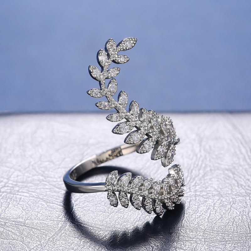 Luxurious High-end Fashion Accessory With Synthetic Zirconia Plant Leaf Design Long Ring 6