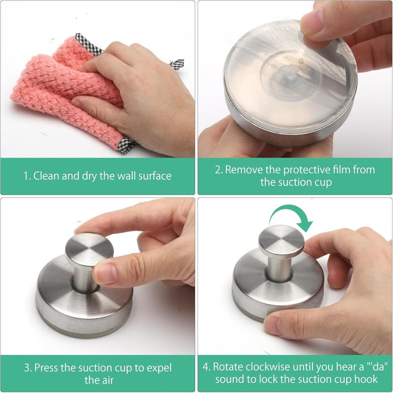 2 Pcs Vacuum Suction Cup Hooks, Reusable Heavy Duty Towel Suction Cup, Waterproof Removable ABS Suction Hooks for Bathroom Kitchen Bedroom 4