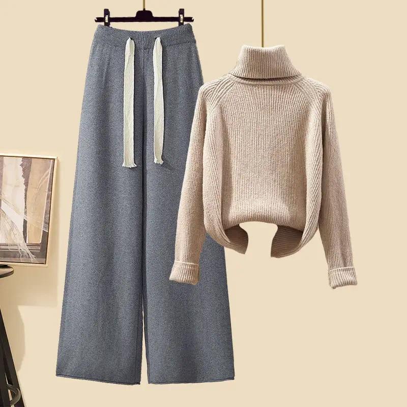 Product Introduction of [2025] plus size women's winter cardigan jacket polo/turtle neck sweater bell bottoms three-piece set new style long length 27