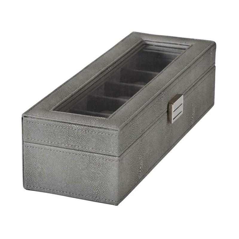 Faux Leather Display Box For 6 Watches With Glass Window Organiser Case Metal Closure 4