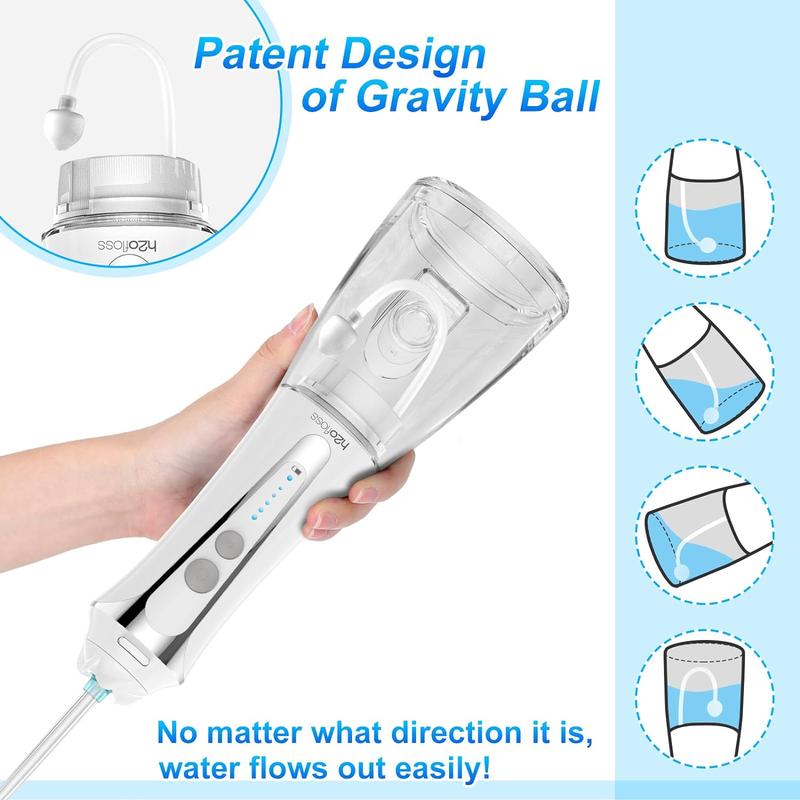 H2ofloss Water Flosser for Teeth Cordless, IPX7 Waterproof Oral Irrigator in 5 Modes, USB Recharged Water Dental Flosser with 30 Days Use, Gravity Ball for Upside Down Use, 300ml Water Tank (White) 5