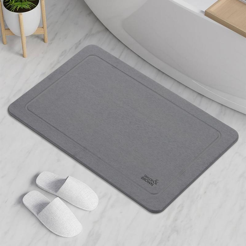 Stone Bath Mat Diatomaceous Earth Bathroom Shower Wudu Floor Mat Non-Slip Super Absorbent Quick Dry Floor Kitchen Anti Mould Antibacterial Natural Easy to Clean 60x39cm 2