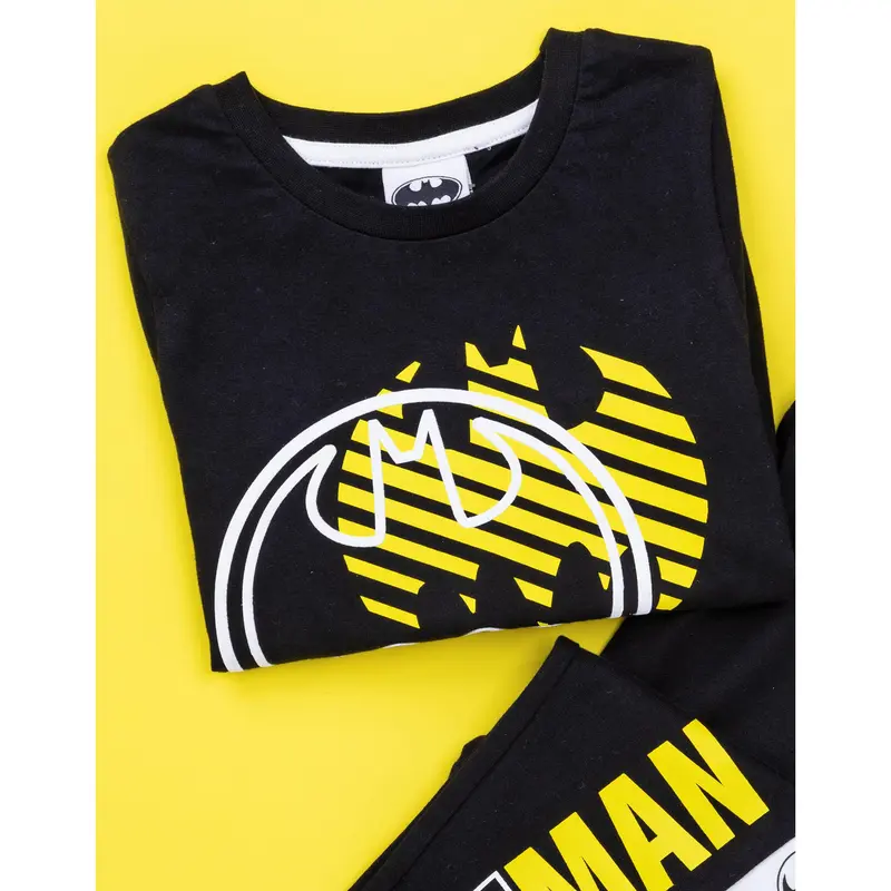 Vanilla Underground x DC Comics Boys Black Stylised Batman Logo & Icons Long Sleeve Long Leg Pyjama Set 2