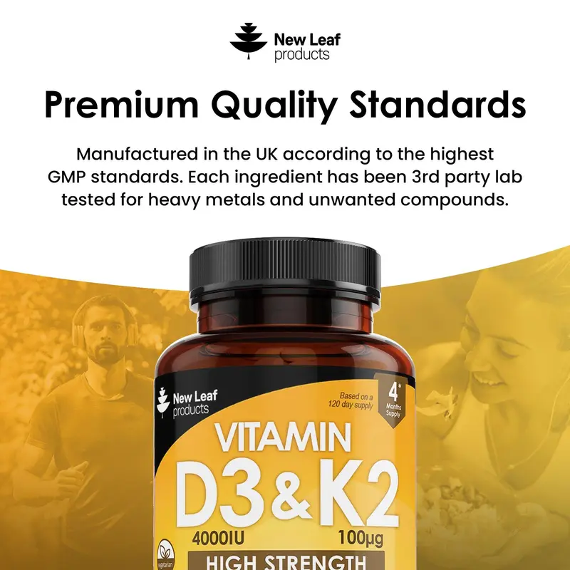 Vitamin D3 & K2 Tablets D3 4000iu + Vitamin K2 100mcg - 4 Months Supply Healthcare Supplement 4