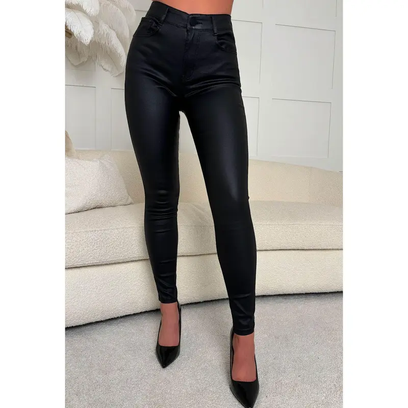 Ultimate Destiny Black Faux Leather Stretch Skinny Fit Jeans 0